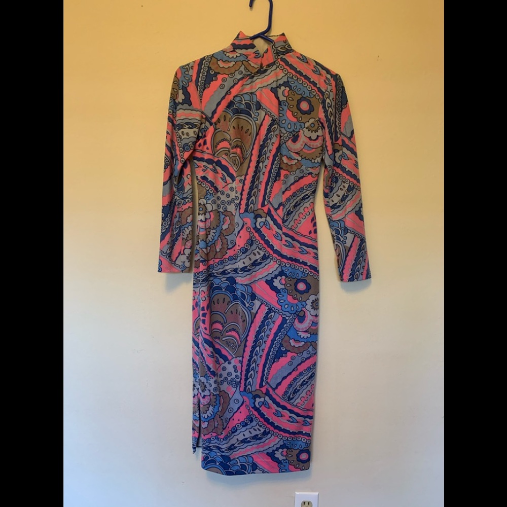 Stylish Pink and Blue Midi Dress